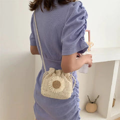 Woven Rattan Straw Beach Bag for Women, Khaki Beige Handbag