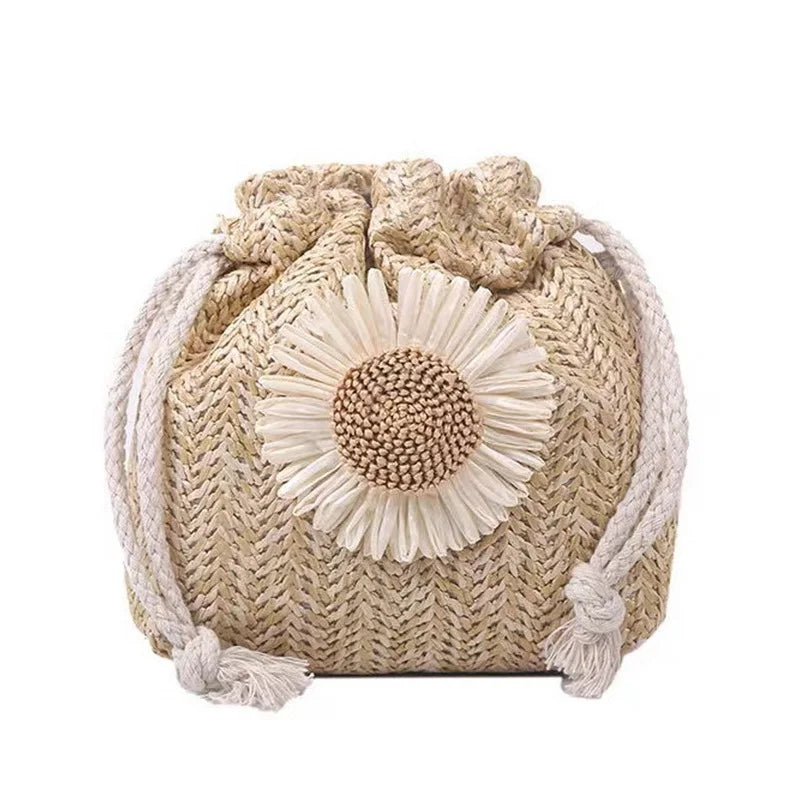 Woven Rattan Straw Beach Bag for Women, Khaki Beige Handbag