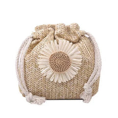 Woven Rattan Straw Beach Bag for Women, Khaki Beige Handbag