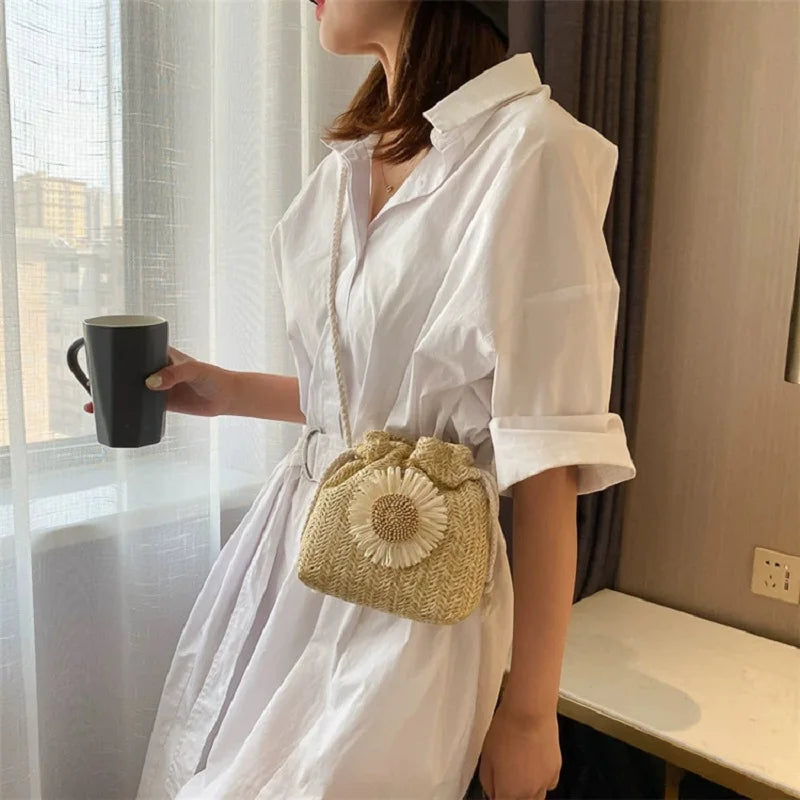 Woven Rattan Straw Beach Bag for Women, Khaki Beige Handbag