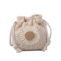 Woven Rattan Straw Beach Bag for Women, Khaki Beige Handbag