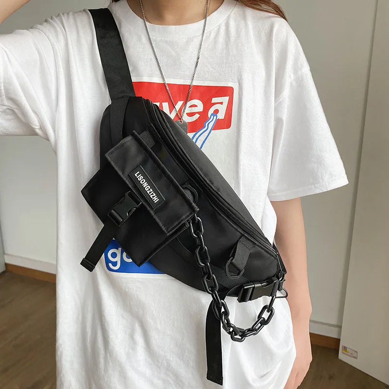 Nylon Fanny Pack Waist Belt Bag Hip hop Crossbody Chain Waist Pack