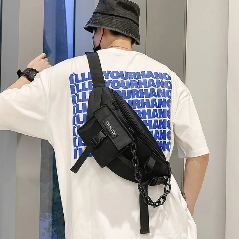 Nylon Fanny Pack Waist Belt Bag Hip hop Crossbody Chain Waist Pack