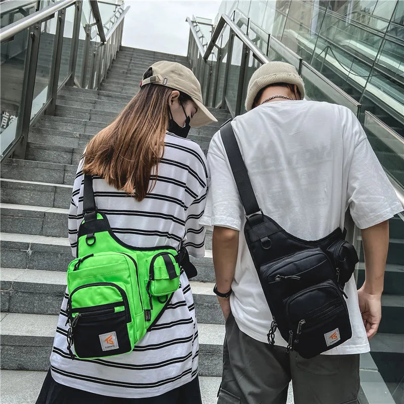 Men's Green Tactical Crossbody Chest Bag Hip Hop Style