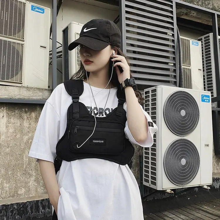 Men Tactical Vest Hip Hop Style Crossbody Chest Bag