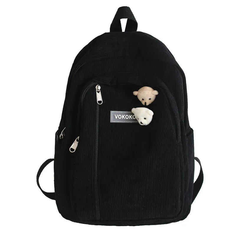 Stripe Corduroy Backpack Schoolbag For Girls Boys