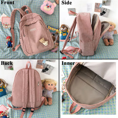 Stripe Corduroy Backpack Schoolbag For Girls Boys