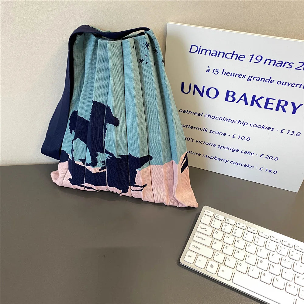 Stripe Knitted Foldable Pleated Bag Women's Spring Autumn Summer