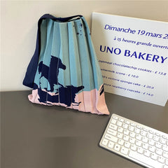 Stripe Knitted Foldable Pleated Bag Women's Spring Autumn Summer