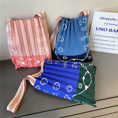 Stripe Knitted Foldable Pleated Bag Women's Spring Autumn Summer