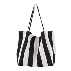 Striped Big Canvas Tote Bag for Women Summer Beach Classical Fabric Soft Large H