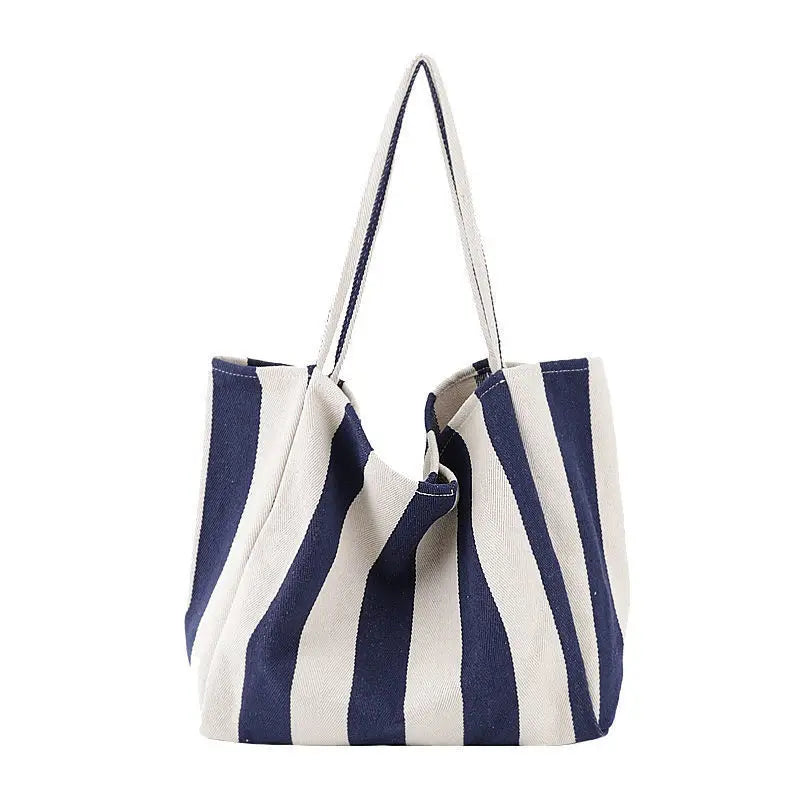 Striped Shoulder Bags Women Large Capacity Shopping Casual Tote Bag