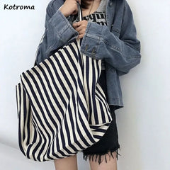 Striped Shoulder Bags Women Large Capacity Shopping Casual Tote Bag