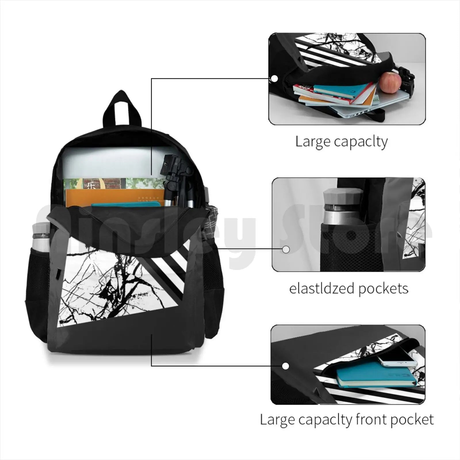 Stripes N Marble Grey Gray Outdoor Hiking Backpack Waterproof Camping