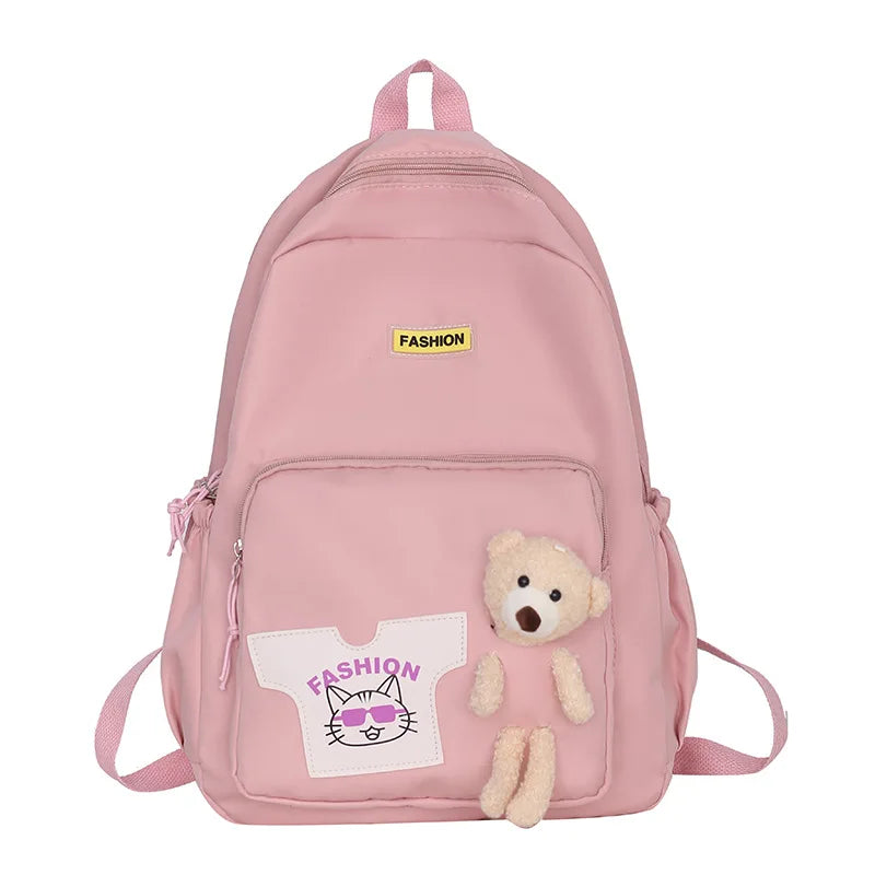 Sweet Waterproof School Bag with Bear Toy