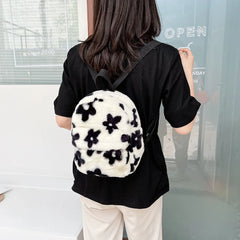 Flower Print Plush Schoolbag for Girls