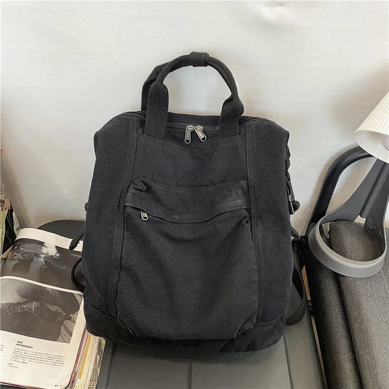 Canvas Women's Backpack Large Capacity Laptop Bag Daypack for Girls