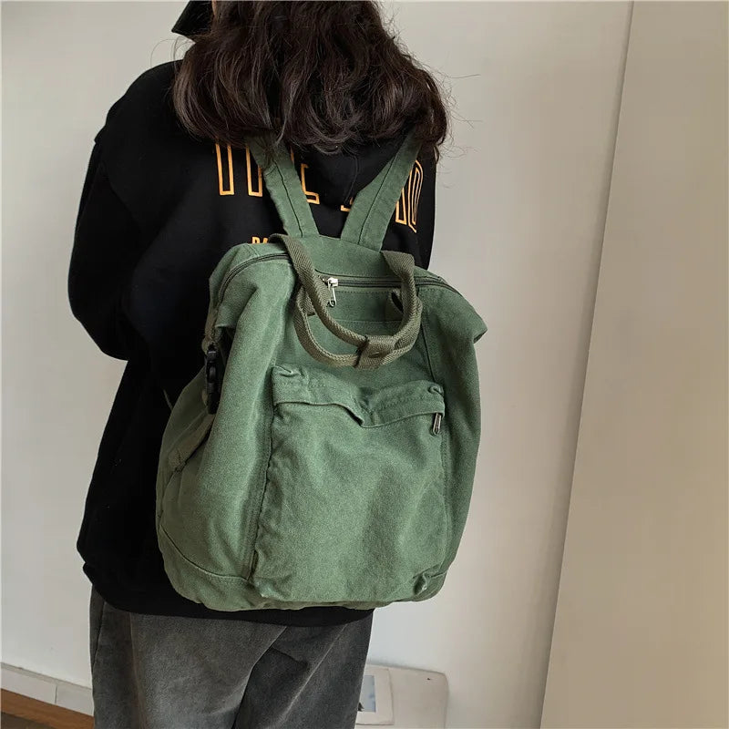 Canvas Women's Backpack Large Capacity Laptop Bag Daypack for Girls