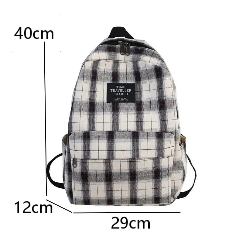 Plaid Pattern Canvas School Bag Softback Rucksack