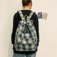 Plaid Pattern Canvas School Bag Softback Rucksack