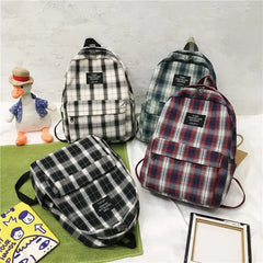 Plaid Pattern Canvas School Bag Softback Rucksack