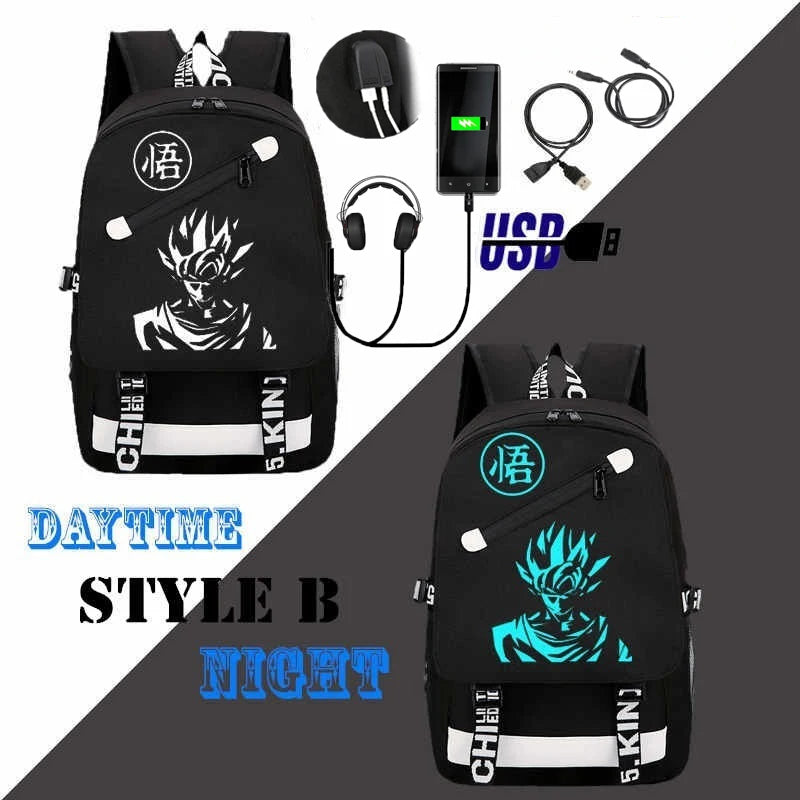 Luminous USB Charging Goku Backpack for Teenagers