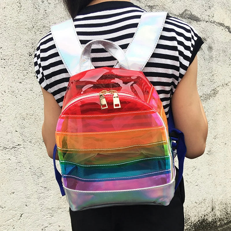 Students Mini Backpack Colorful Stripes Clear Bookpack for Girls