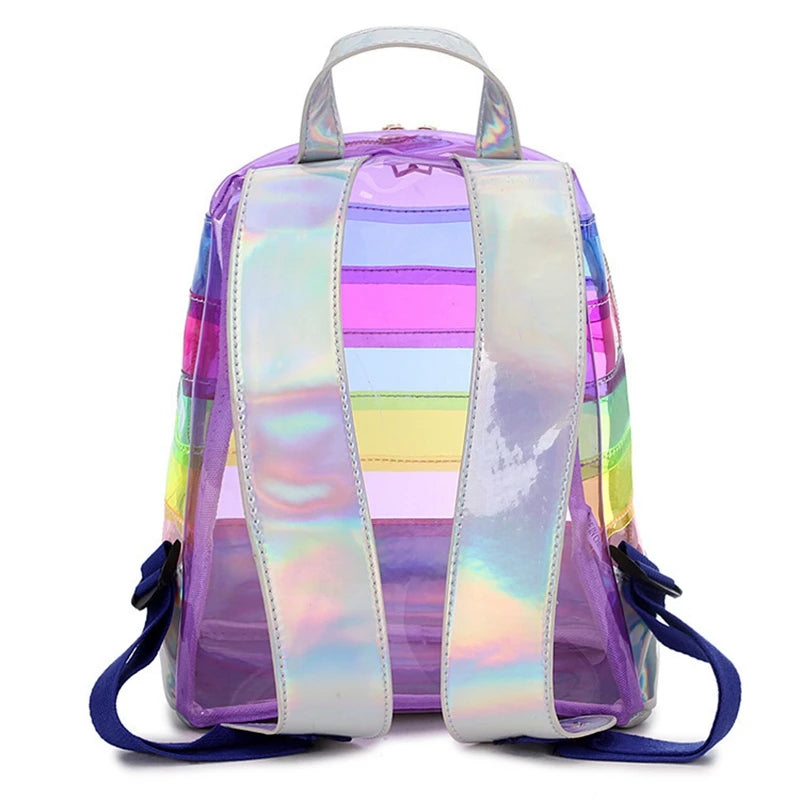 Students Mini Backpack Colorful Stripes Clear Bookpack for Girls