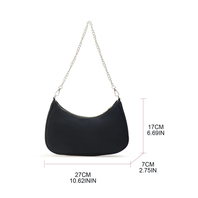 Chain Strap Shoulder Bag Women Casual Solid Underarm Bag Female