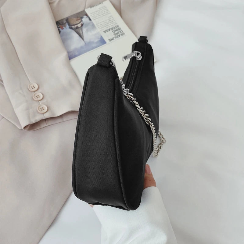 Chain Strap Shoulder Bag Women Casual Solid Underarm Bag Female