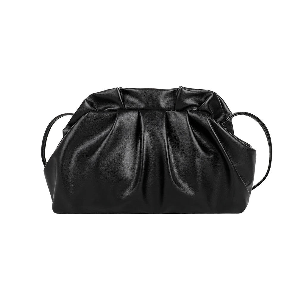 Stylish Dumpling Clip Purse Bag Soft PU Leather Cloud Crossbody Pouch