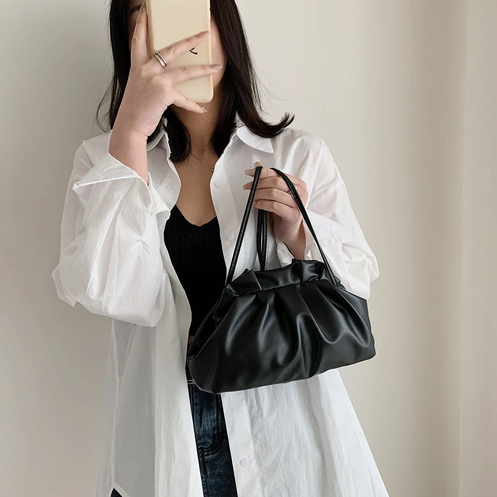 Stylish Dumpling Clip Purse Bag Soft PU Leather Cloud Crossbody Pouch