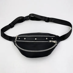 Rivet Chain Waist Bags PU Leather Fanny Pack Female Waist Pack