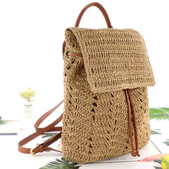 Women Straw Backpack Shoulder Messenger Bags for Summer Beach Travel