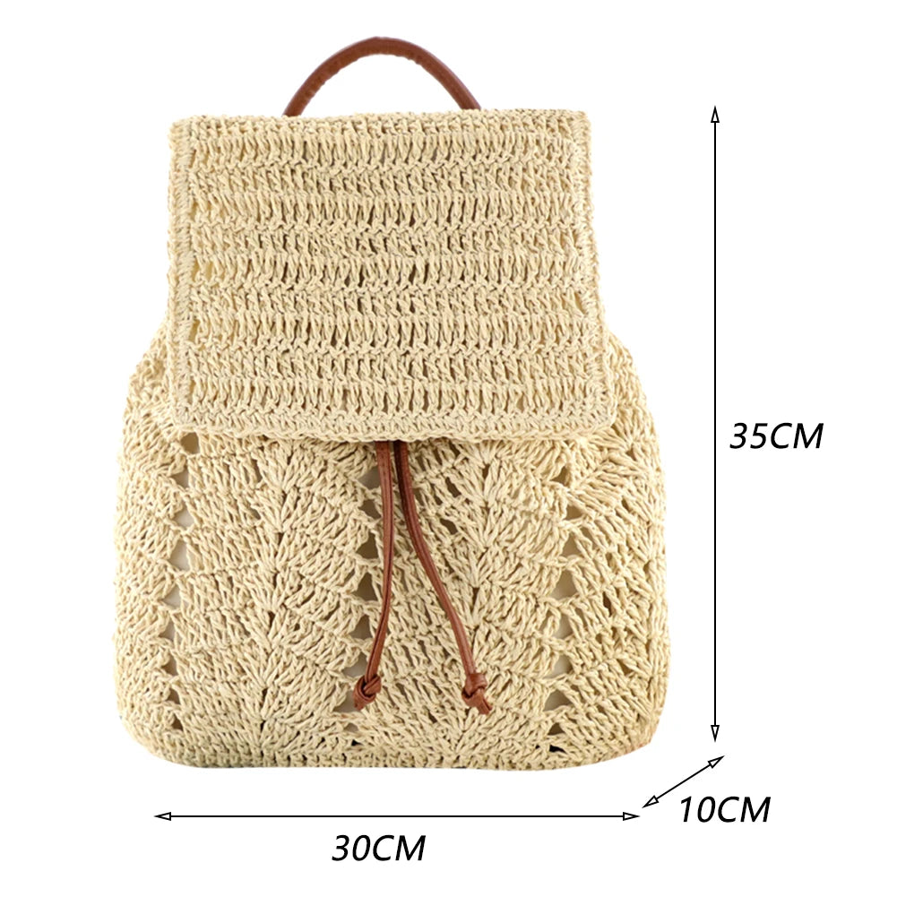 Women Straw Backpack Shoulder Messenger Bags for Summer Beach Travel