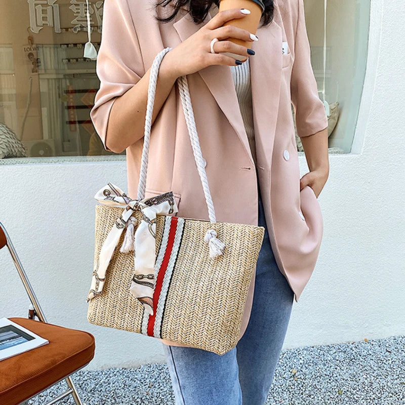Summer Autumn Straw Tote Bag Women Large Capacity Portable Shoulder Bags