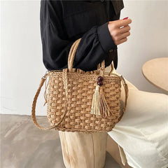 Summer Beach Tote Drawstring Crossbody Straw Bag Women Handbags