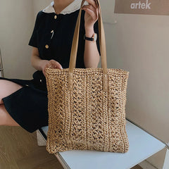 Women's Summer Beach Straw Woven Shopper Tote Shoulder Bag