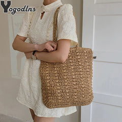 Women's Summer Beach Straw Woven Shopper Tote Shoulder Bag