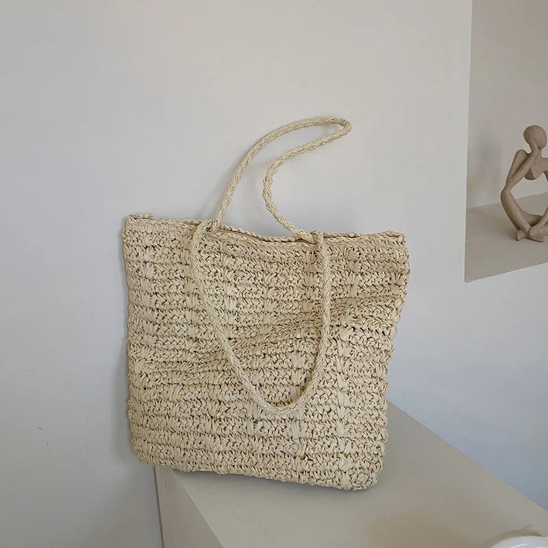 Women's Summer Beach Straw Woven Shopper Tote Shoulder Bag