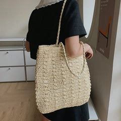 Women's Summer Beach Straw Woven Shopper Tote Shoulder Bag