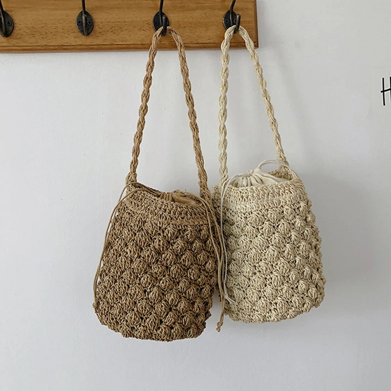 Bohemia Straw Bag Large Capacity Rattan Bucket Shoulder Bag