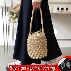Bohemia Straw Bag Large Capacity Rattan Bucket Shoulder Bag