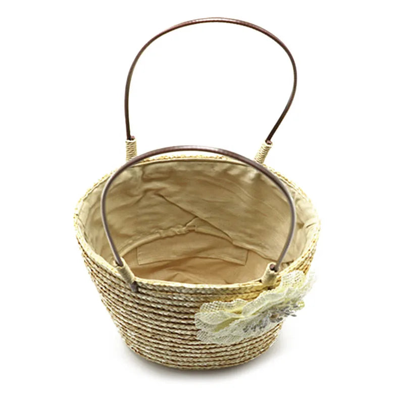 Bohemian Straw Woven Women's Handbag Flower Shoulder Bag Beach Tote