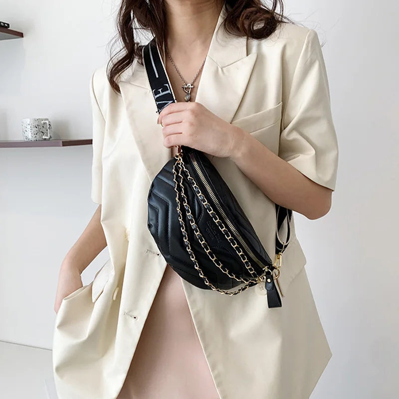 Summer Chain Waist Bag Woman Fanny pack Phone Pack Leather Shoulder Crossbody Ch