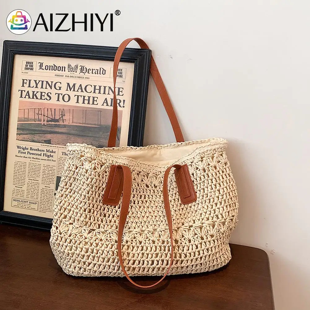 Summer Straw Woven Shoulder Bag Large Capacity Beach Handbag