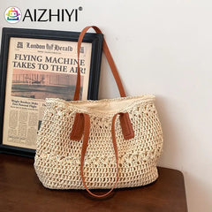 Summer Straw Woven Shoulder Bag Large Capacity Beach Handbag