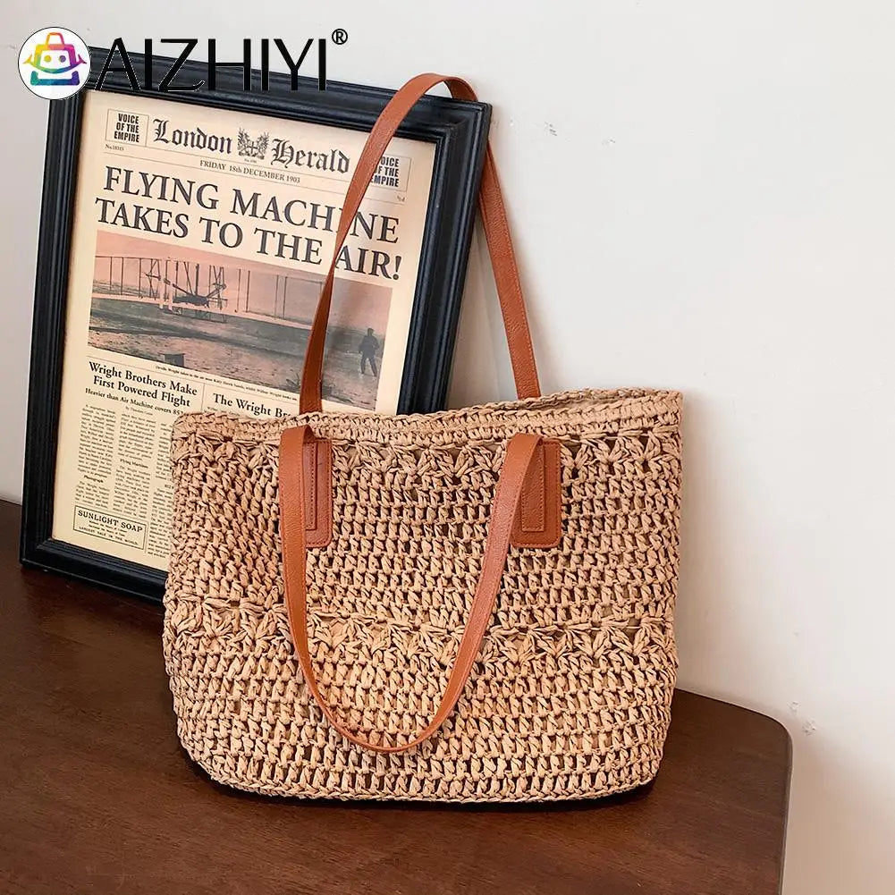 Summer Straw Woven Shoulder Bag Large Capacity Beach Handbag