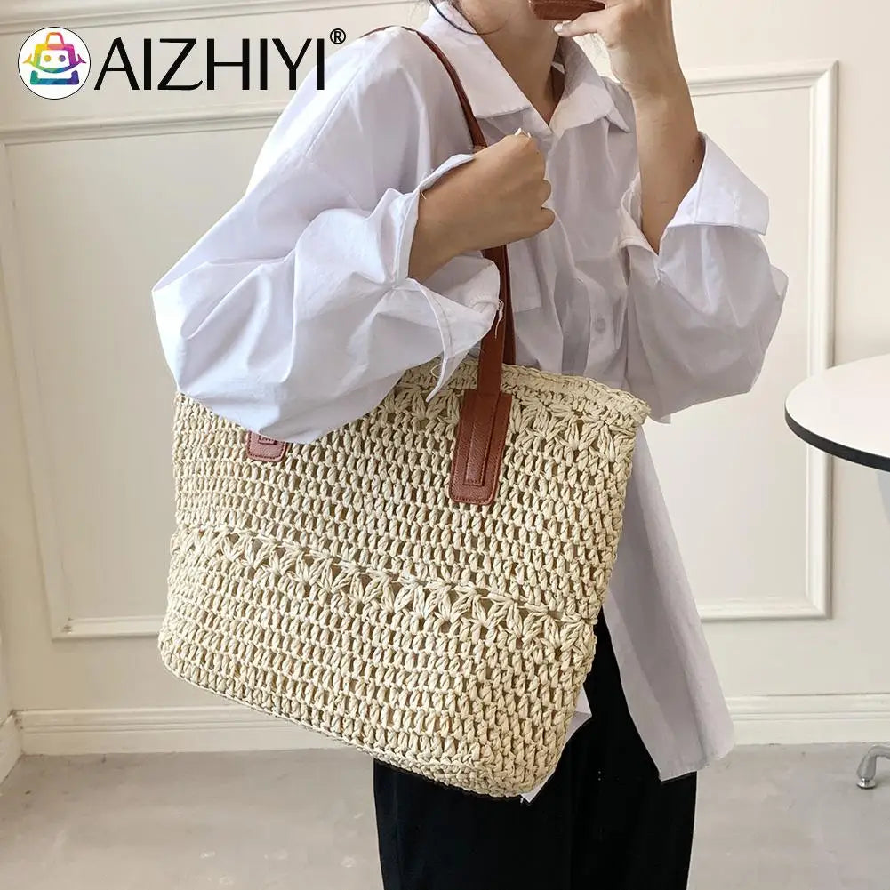Summer Straw Woven Shoulder Bag Large Capacity Beach Handbag