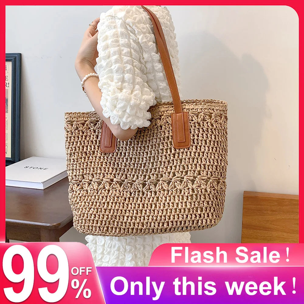 Summer Straw Woven Shoulder Bag Large Capacity Beach Handbag